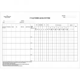 5 Yaş Üzeri Aşı Kayıt Fişi - 