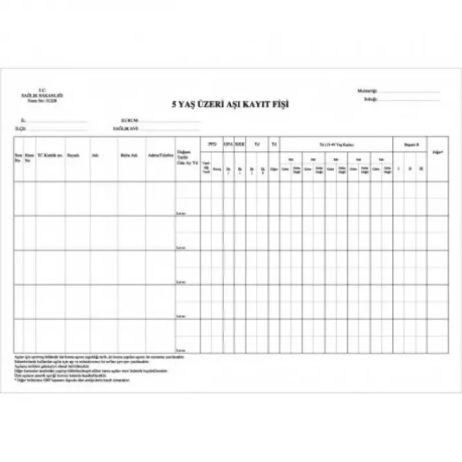 5 Yaş Üzeri Aşı Kayıt Fişi - 1