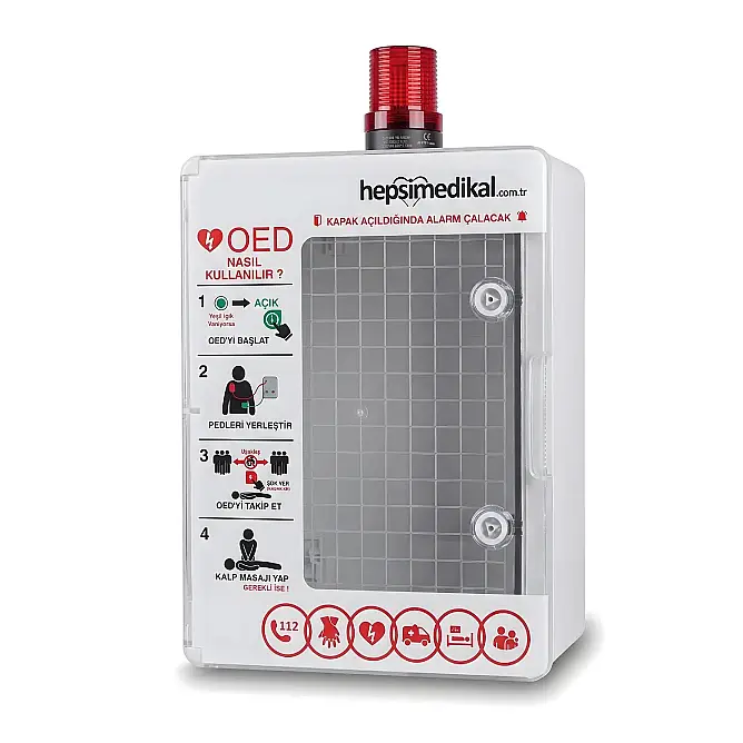 AED Defibrilatör Kabini Alarmlı Duvar Tipi (OED Dolabı)