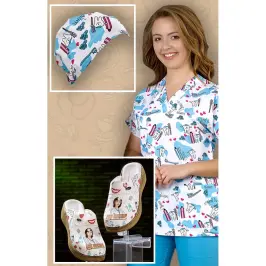 Bayan Diş Hekimi Cerrahi Takım Alpaka Kumaş Sabo Terlik ve Bone - 