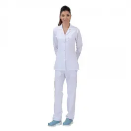 Bayan Uzun Kol Klasik Yaka Ceket Tipi Çıtçıtlı Hemşire Takım (Alpaka Kumaş) - 