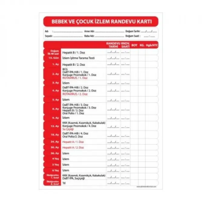 Bebek İzlem Randevu Kartı - 2