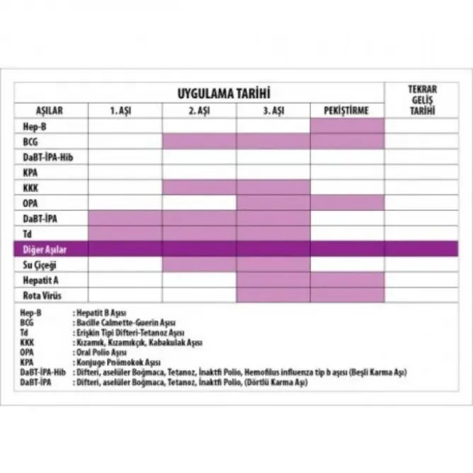 Bebek ve Çocuk Aşı Kartı - 2