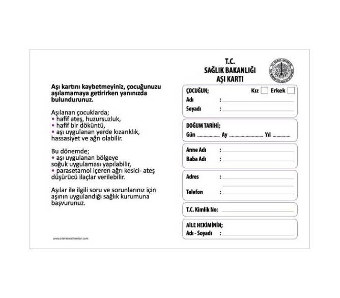 Bebek ve Çocuk Aşı Kartı - 1