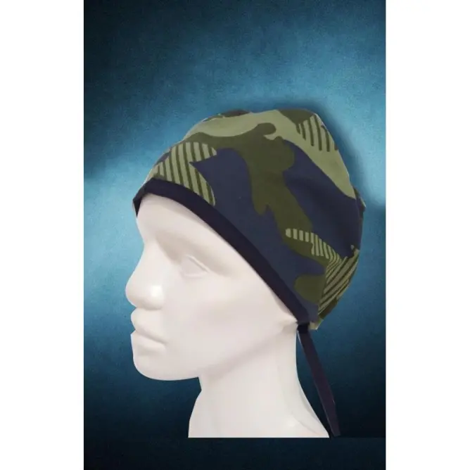 Çizgili Yeşil Kamuflaj Desenli Bone - 1