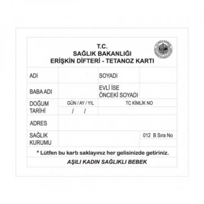 Difteri Tetanoz Aşı Kartı - 1