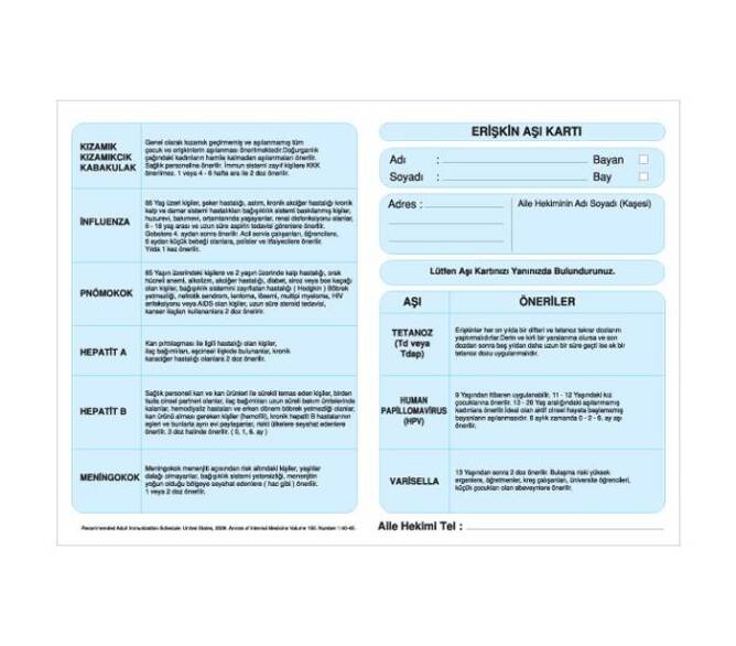 Erişkin Aşı Kartı - 1
