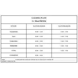 Haftalık Çalışma Planı Tabelası - 