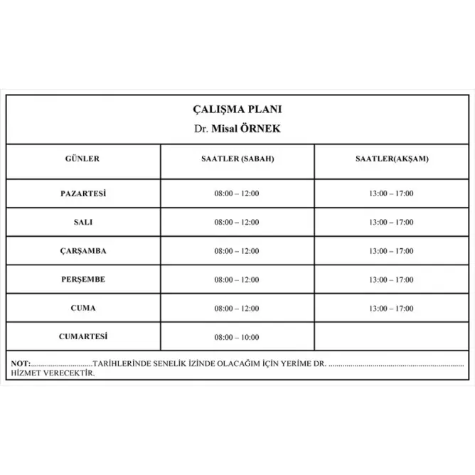 Haftalık Çalışma Planı Tabelası - 1