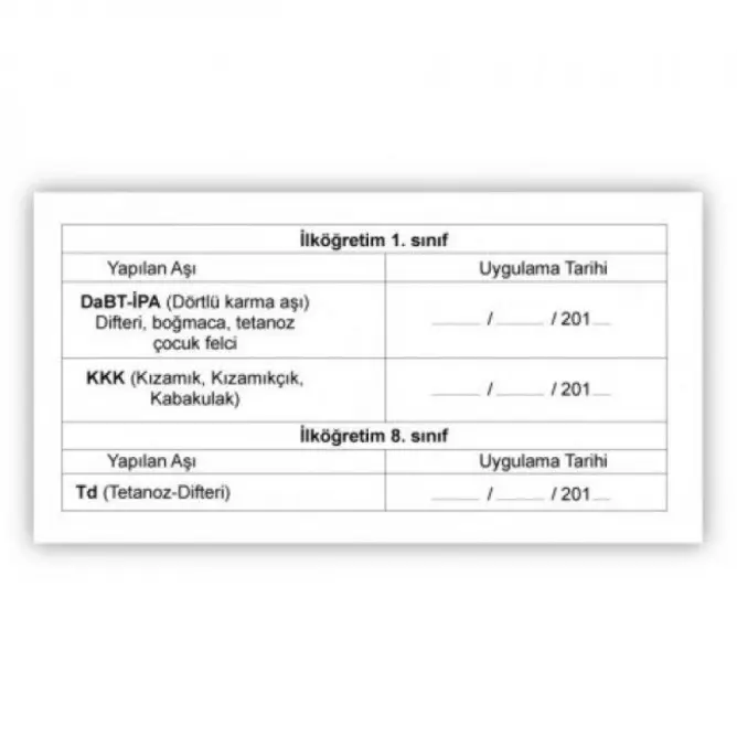 Okul Aşı Kartı - 2