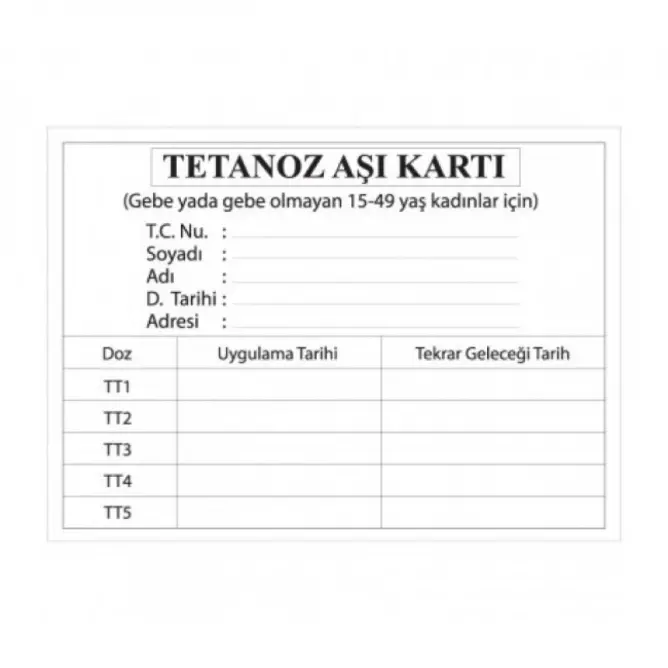 Tetanoz Aşı Kartı - 1