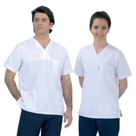 V (Cerrahi) Yaka Üst Beyaz Alt Lacivert Takım (Alpaka Kumaş) - 